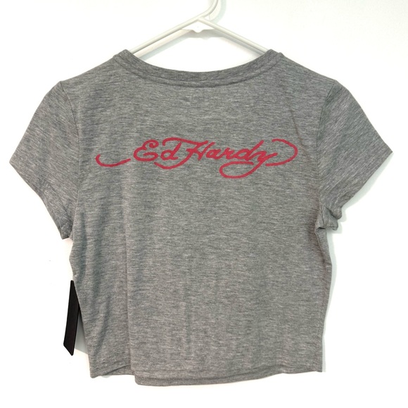 Ed Hardy Cropped Rhinestone T-Shirt - Picture 2 of 2